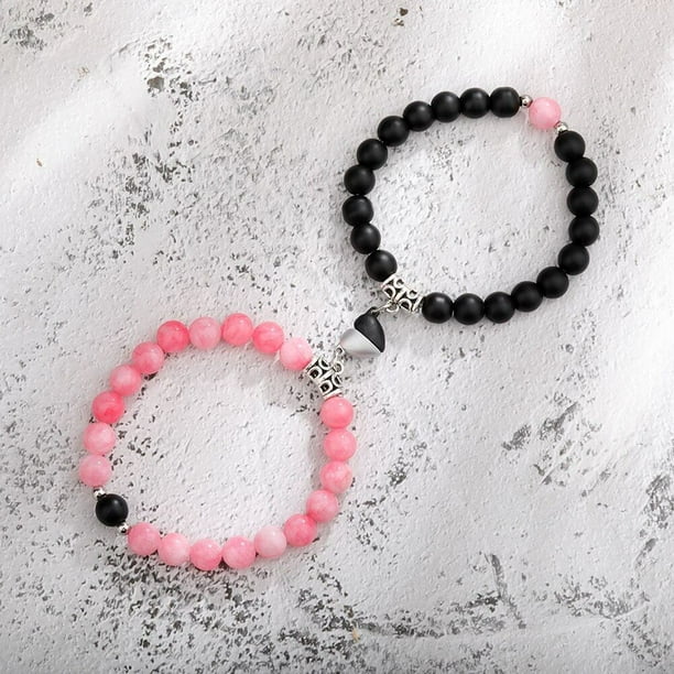 Heart Matching Couple Bracelets - Natural Stone Beads Yoga Bracelet for Romantic Lovers - Perfect Valentine's Day Gift