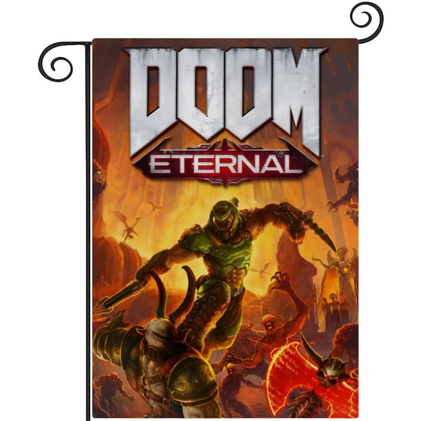 Doom Eternal-bandera de jardín temática. Regalo perfecto para fans, amigos y familiares, ideal para actividades al aire libre y decoración de fiestas.28CM*45CM