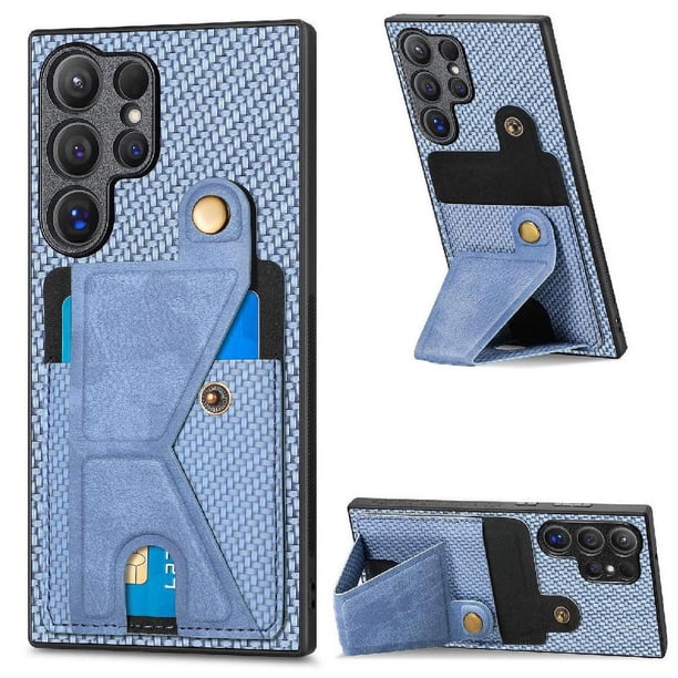 Funda Resistente para Samsung Galaxy S24 Ultra con Tarjetero y Soporte, Diseño Magnético Azul