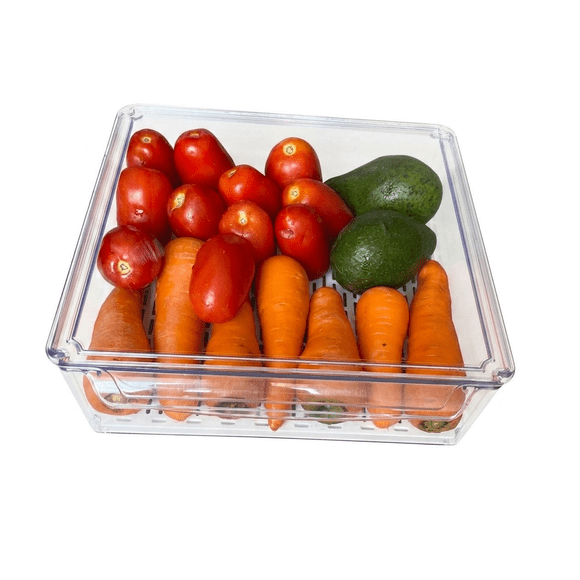 Contenedor transparente con tapa para nevera organizador para refrigerador o cocina 1 pieza con rejilla de desagüe