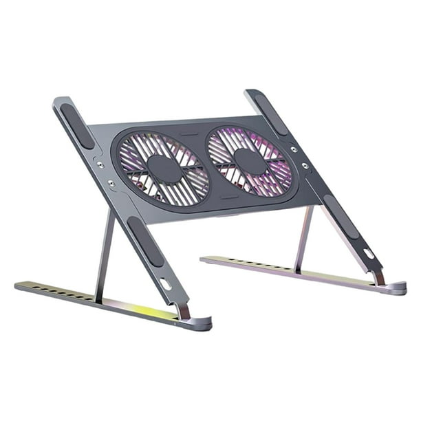 Soporte plegable para computadora portátil, con ventiladores de refrigeración duales, soporte de elevación de base de soporte portátil antideslizante Gris