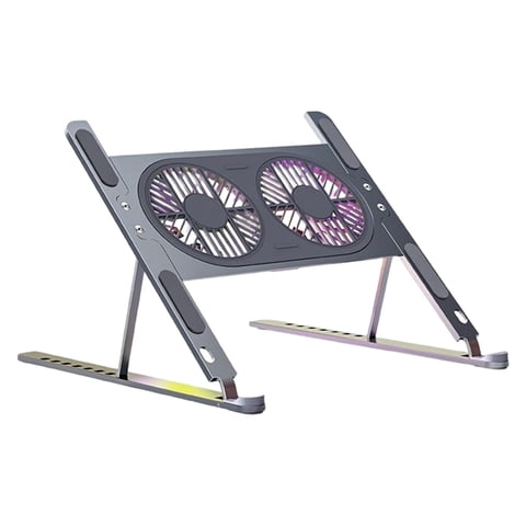 Magideal - Soporte Plegable Para Computadora Portátil, Con Ventiladores De Refrigeración Duales, Soporte De Elevación De Base De Soporte Portátil Antideslizante Gris