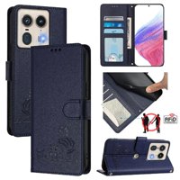 Funda Tipo Cartera Foxdock Para Motorola Edge 50 5G Con Soporte, Ranuras, Rfid, Diseño De Gato
