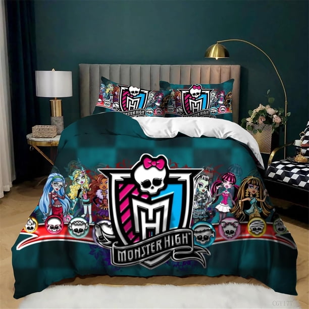 Teen Monster High Duvet Cover Set 3 Pieces Cartoon Bedding Set Lightweight Comforter Cover for Girls
