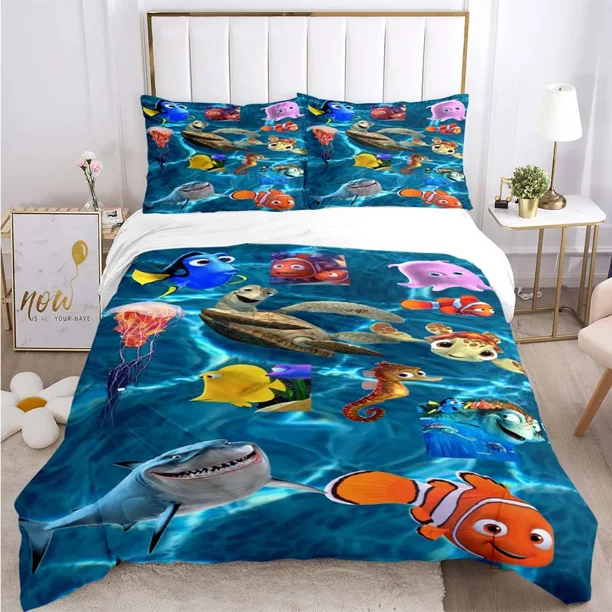 x182 Bed SheetsFinding Nemo Pattern Quilt Cover With Pillowcases Microfiber Digital Printed Bedding Set Twin Full 3-Piece Bedding Set (1 Duvet Cover + 2 Pillow Shams) nj182