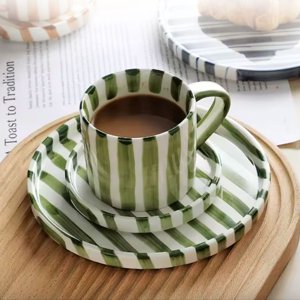 Santú Home & Deco - Set De Platos Y Tazas Rayas Vintage Verde