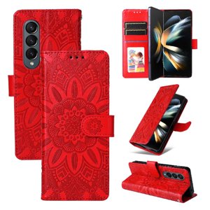 Funda Tipo Cartera Foxdock Para Samsung Galaxy Z Fold 4 , Diseño Girasol En Relieve, Cuero Pu, Cierre Magnético, Soporte Y Tarjetero