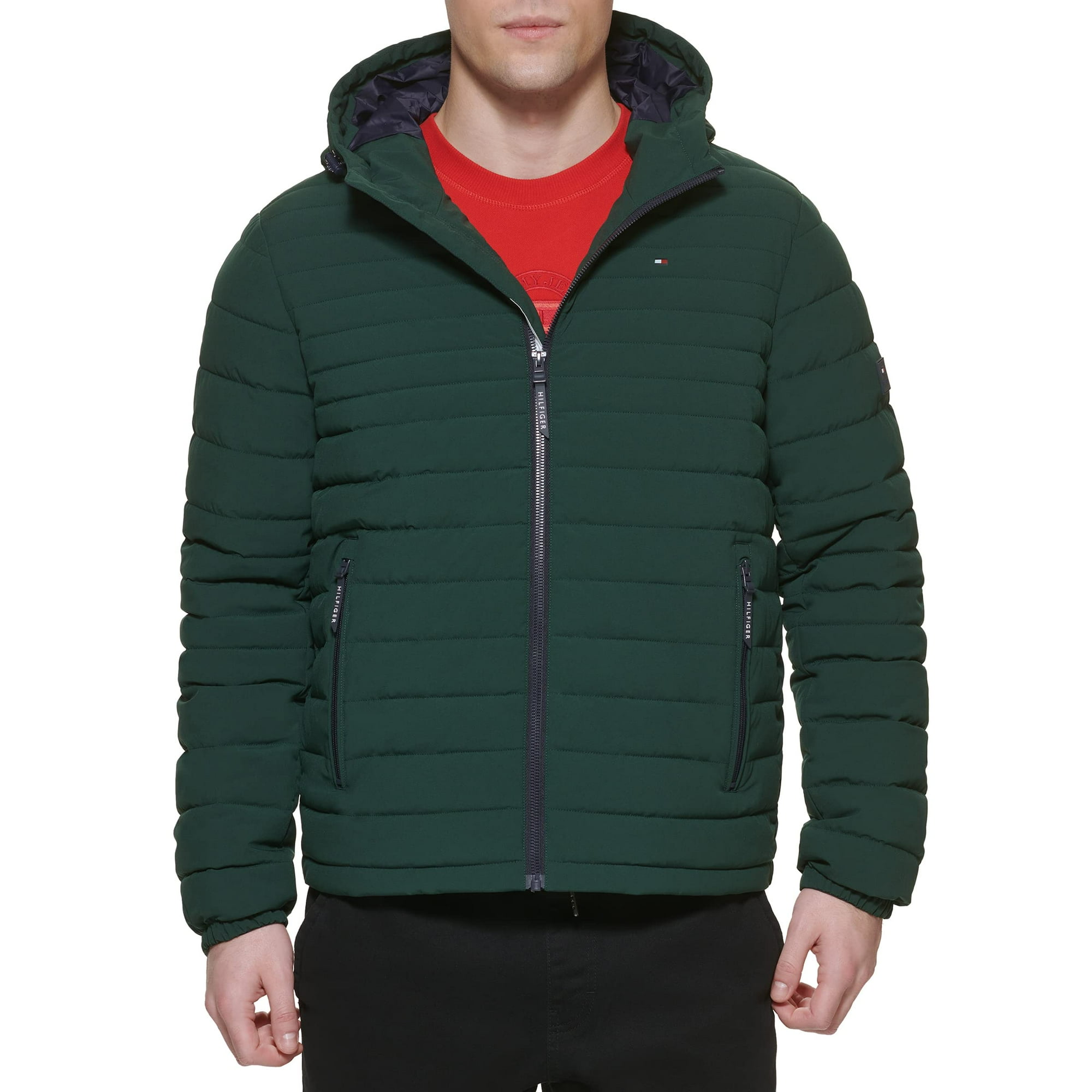 Chaqueta Tommy Hilfiger De Poliéster Elástico Con Capucha, Plegable, Para Hombre, Verde