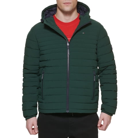 Chaqueta Tommy Hilfiger De Poliéster Elástico Con Capucha, Plegable, Verde Pino