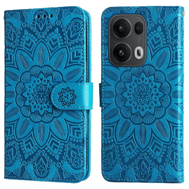 Funda tipo cartera FOXDOCK para OPPO Reno 14 Pro 5G , diseño girasol en relieve, cuero PU, cierre magnético, soporte y tarjetero