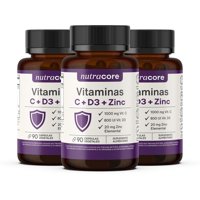 Vitaminas C + D3 + Zinc - Pack 3X90 Cápsulas Vegetales | Nutracore