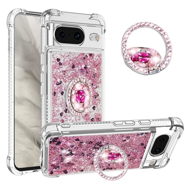 Funda Para Google Pixel 8 Con Brillo Líquido, Protección Completa Y Soporte De Anillo Giratorio