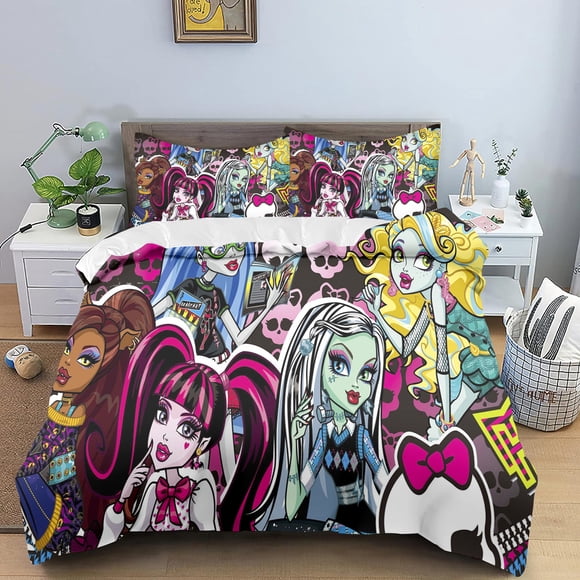 Monster High Cartoon Quilt Cover, Anime Duvet Cute Printed Polyester Comforter Bedding