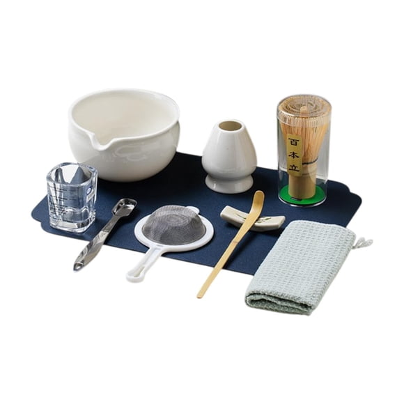 10pcs matcha set de té té almohadilla de té regalo de tazón para japonés familiar, utensilios de cocina para preparación de matcha matcha latte Blanco brillante