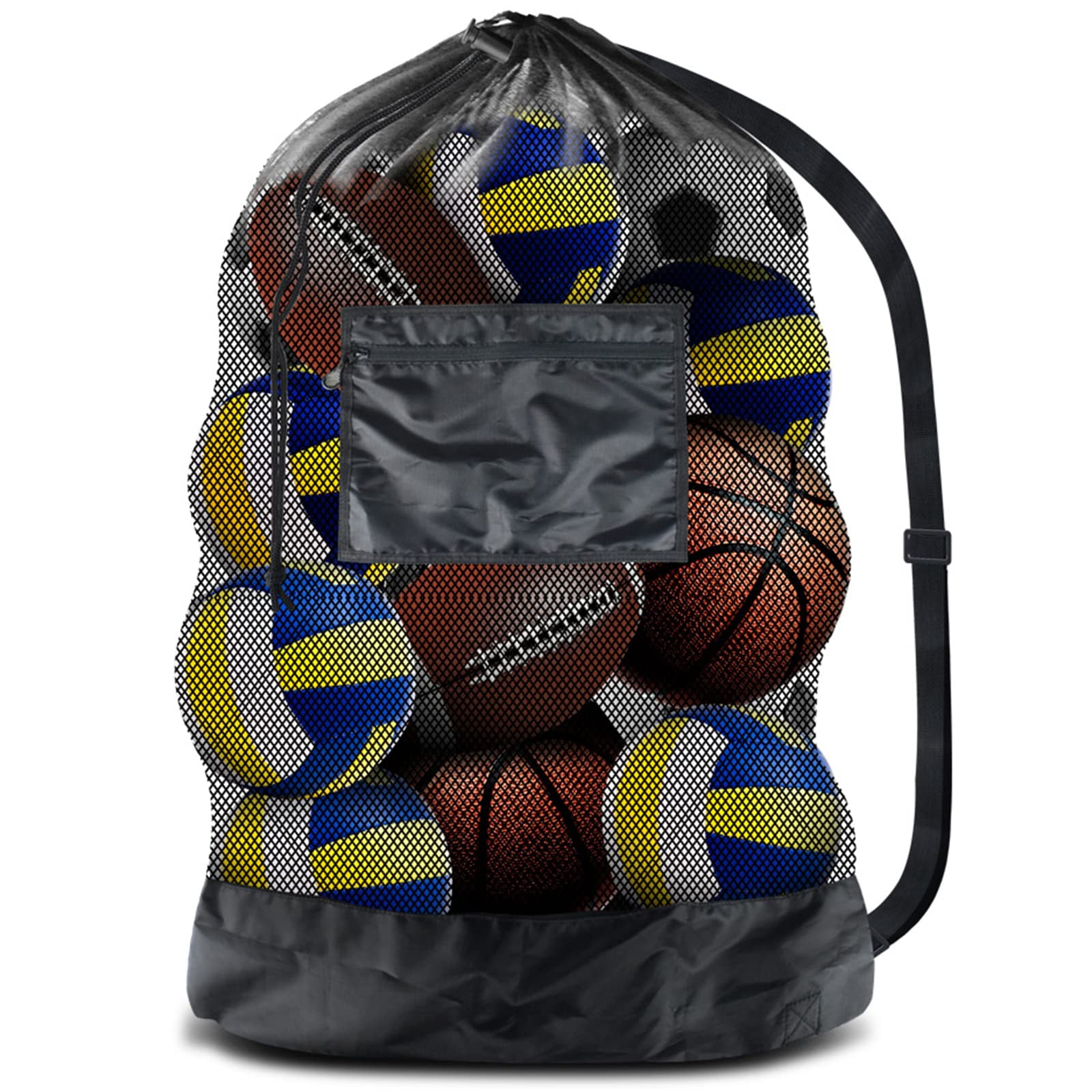 Xusx111 - Bolsa De Malla Pesada Extra Grande. Mejor Para Pelota De Fútbol, Deportes Acuáticos, Paño De Playa, Equipo De Natación. Correa De Hombro Ajustable. Bolsillo Lateral Seguro (30" X 40")