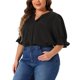 thumbnail image 4 of Blusa de Gasa para Mujer de Talla Grande Agnes Orinda con Cuello en V y Mangas Cortas Abullonadas Casual Sólida 3X Negra, 4 of 6