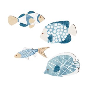 Bothyi - Juego De 4 Piezas De Decoración Costera De Peces De Madera Para El Hogar, Hotel, Decoración De Pared Costera Colgante