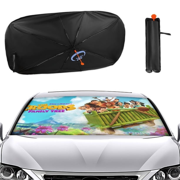 El Árbol Genealógico de los Croods Sombrilla Solar para Auto - Protector de Parabrisas Plegable | Cortina Solar Delantero | Bloqueo UV y Aislamiento de Calor 133x73cm