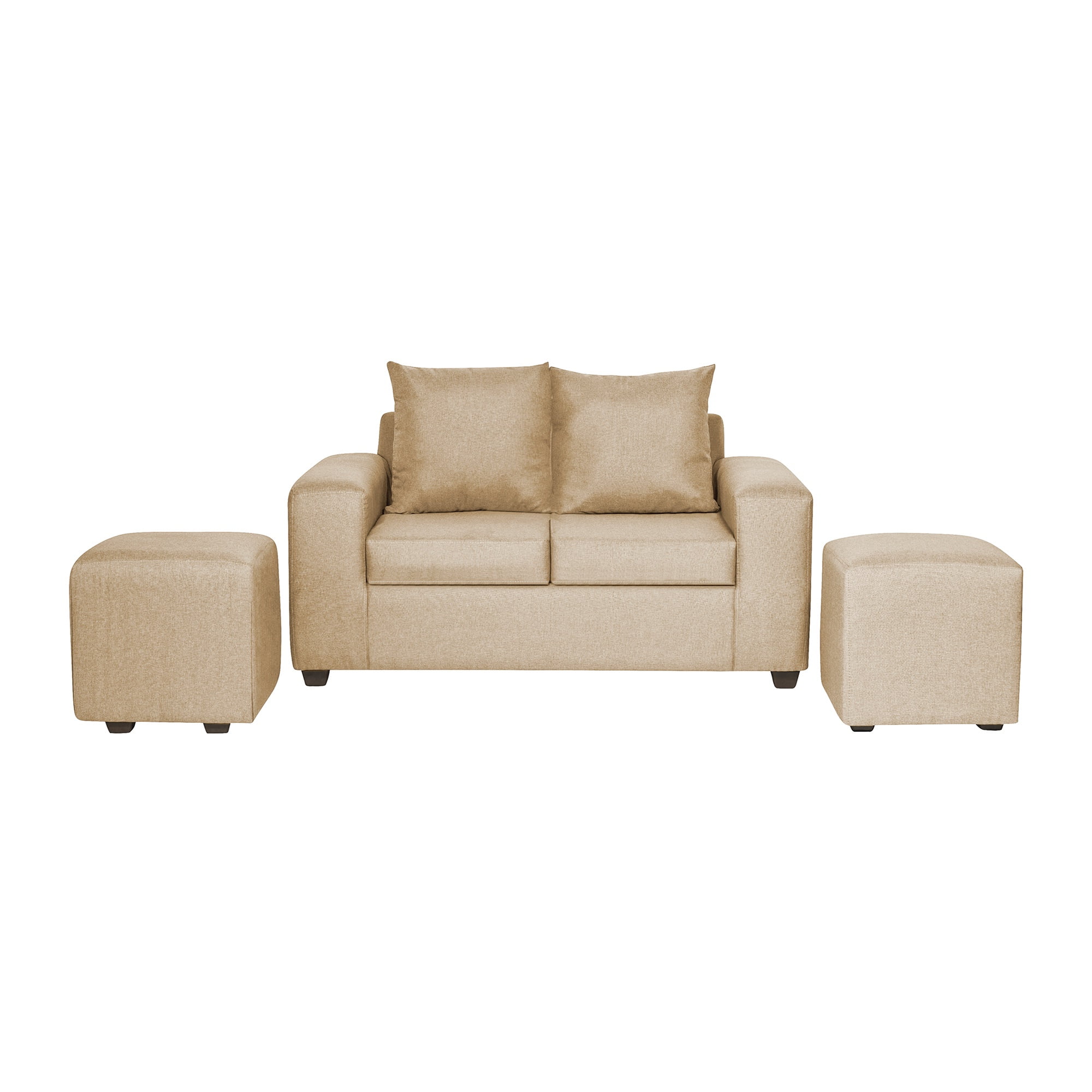 Intermuebles - Living Grez 2 Cuerpos + 2 Pouf Tela Beige