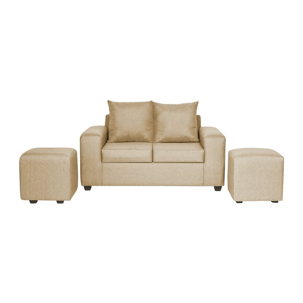 Living Grez 2 Cuerpos + 2 Pouf Tela Beige
