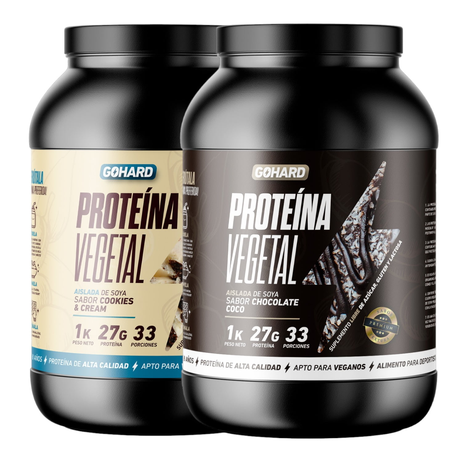 Gohard - Pack Proteinas Vegetales 2kg Total 66sv Cookies - Chocolate Coco