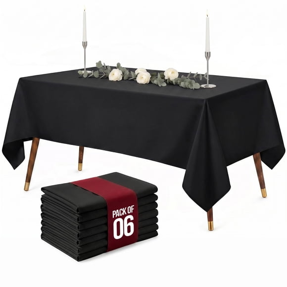 Utopia Kitchen Mantel Cuadrado Paquete de 6 (60x84 pulgadas, Negro), Mantel Lavable a Máquina, Cubierta de Poliéster para Comedor, Buffet, Picnic, Eventos, Bodas y Restaurantes