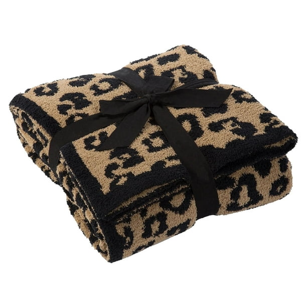 Manta de lana de medio terciopelo Manta de punto con estampado de leopardo para niños Manta de punto con forro polar Manta descalza con estampado de leopardo Manta de ensueño