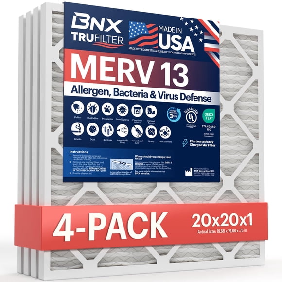 Filtro de aire BNX TruFilter 20x20x1 MERV 13 (paquete de 4) para horno AC