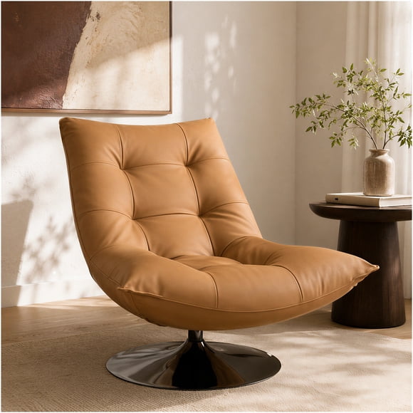 Sillón Enzo Giratorio Ecocuero Sitial Base Pedestal Metálico Marrón Liso
