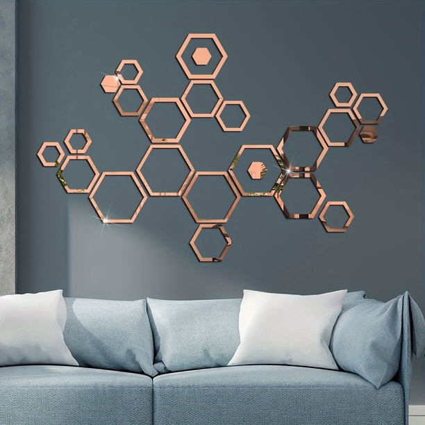 6pcs Mirror Wall Stickers, Hexagon Mirror Wall Decal, Decorative Hexagonal Acrylic Wall Sheet, Art DIY Decor, Home Living Room Bedroom Sofa TV Background Wall Decoration