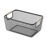 Bothyi - Cesta De Almacenamiento De Alambre Metálico Con Asas De Madera Para Organizar Maquillaje Y Refrigerios, 36 X 22 X 21 Cm, Color Negro.