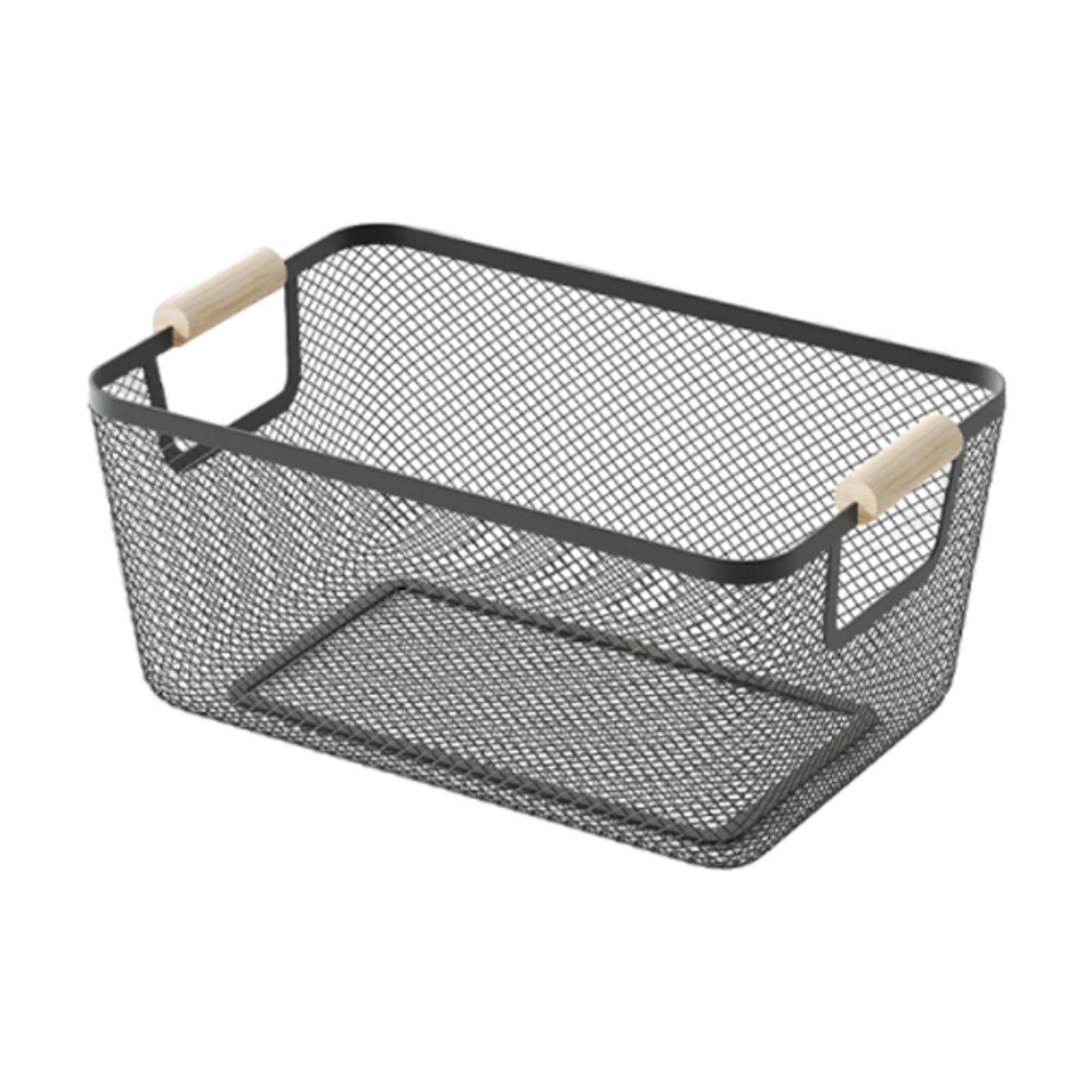 Bothyi - Cesta De Almacenamiento De Alambre Metálico Con Asas De Madera Para Organizar Maquillaje Y Refrigerios, 36 X 22 X 21 Cm, Color Negro.