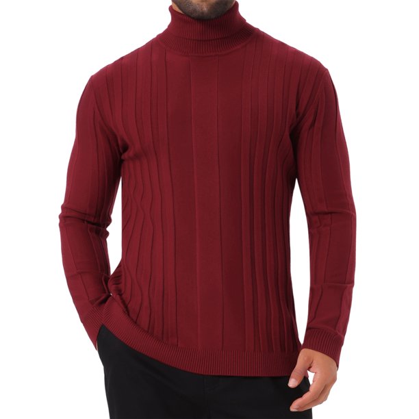 INSPIRE CHIC Suéteres de Cuello Alto para Hombre Color Sólido Cuello de Tortuga Suéteres de Punto Cálidos 2XL Rojo