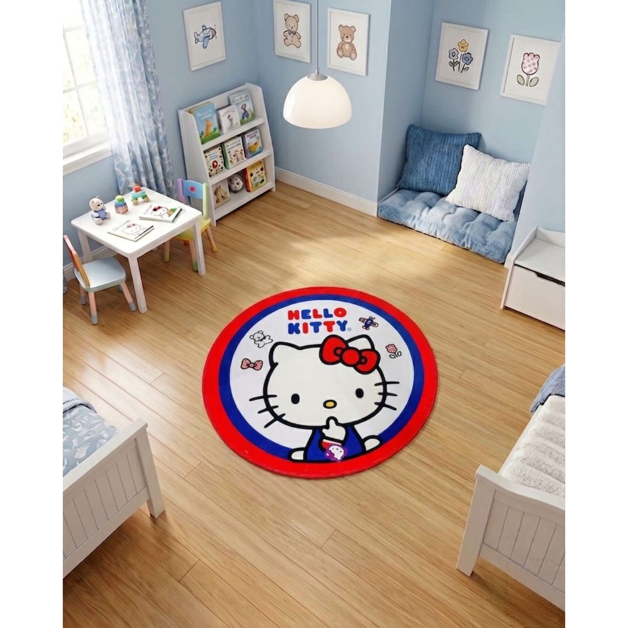 Mylhogar - Alfombra Circular Acolchada Infantil De 80cm De Hello Kitty