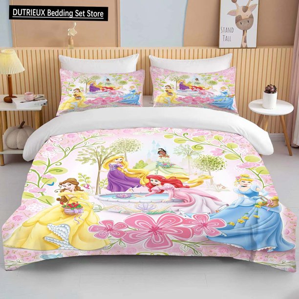 Princess Printed Bedding Set Cartoon Anime Microfiber Bed Set Pillowcase Adult Bed Cover Bedroom Bed Set Duvet Bed Sheets