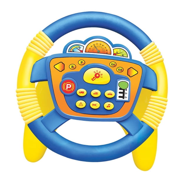 Volante De Juguete Asiento Trasero Aprendizaje Giratorio Para Regalos Niños 3+ Niños Pequeños U Base Amarillo Azul