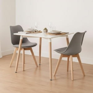 Pandalino - Comedor Mesa Aroa Blanca 80X80 Cm + 2 Sillas Tulip Gris