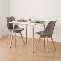 Pandalino - Comedor Mesa Aroa Blanca 80X80 Cm + 2 Sillas Tulip Gris