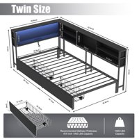 M&Ms - Twin Corner Daybed With Storage Drawers, Bookcase Headboard, Led Lighting & Usb Charging Station