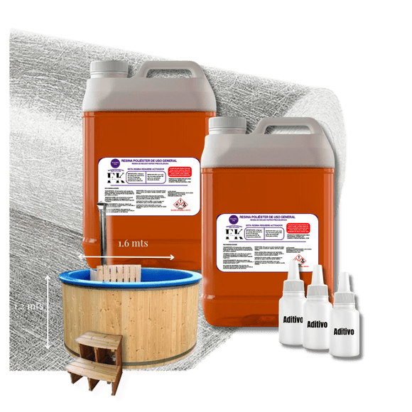 Kit para Tinajas Calientes 8m2 (Todo incluido Resina de secado rápido+ aditivo + Fibra de vidrio)