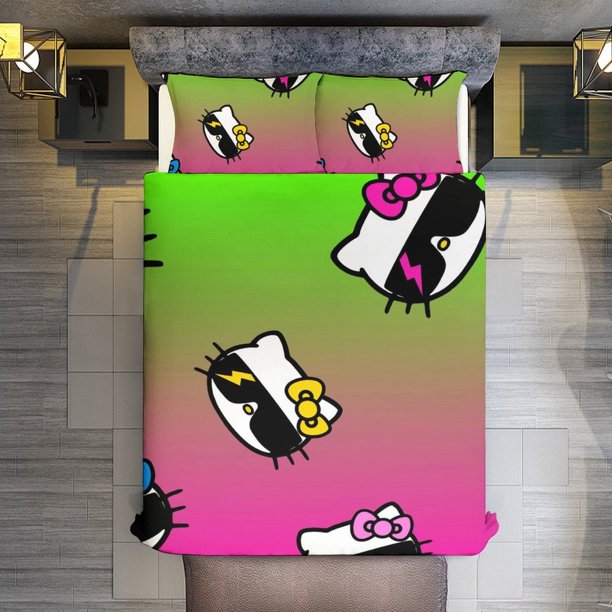 Hello Kitty with Glasses 3 Pieces Duvet Cover Set Full Size Super Soft Fade Resistant Microfiber