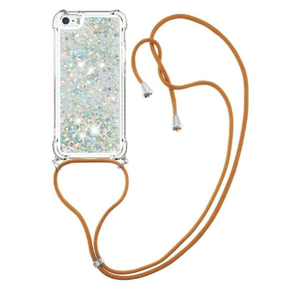 Funda FOXDOCK para iPhone 5/5s con Cuerda Ajustable, Brillo Líquido, Protección Antigolpes y Lente – Ideal para Regalo