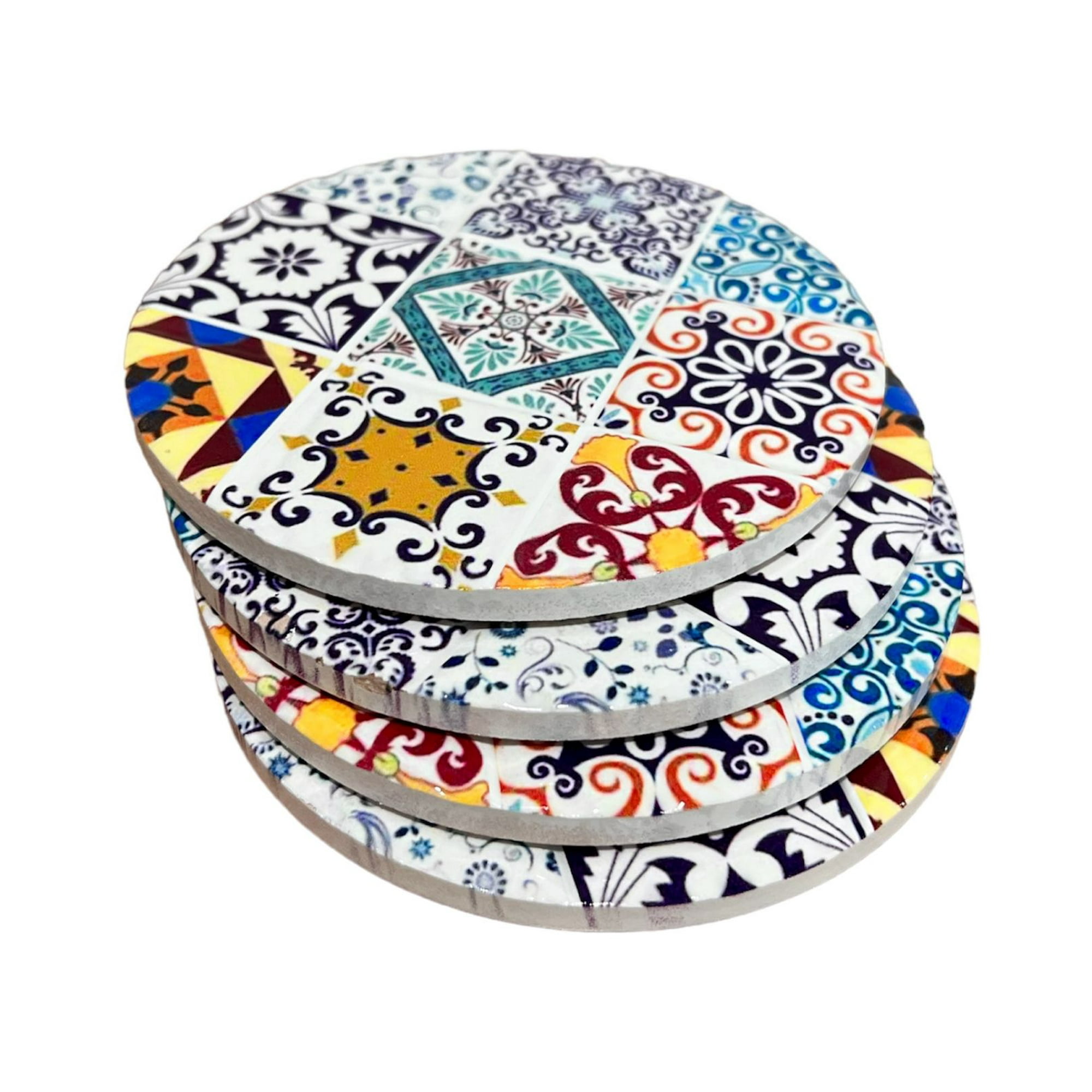 Oem - Set 4 Posavasos Colorido Ceramica Y Corcho 4 Piezas Redondo M5