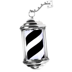 Ioensy - Luz De Poste De Barbero Giratoria Para Exteriores, Cartel De Tienda De Peluquería, 32Cm, Negro Y Blanco