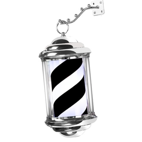 Ioensy - Luz De Poste De Barbero Giratoria Para Exteriores, Cartel De Tienda De Peluquería, 32Cm, Negro Y Blanco