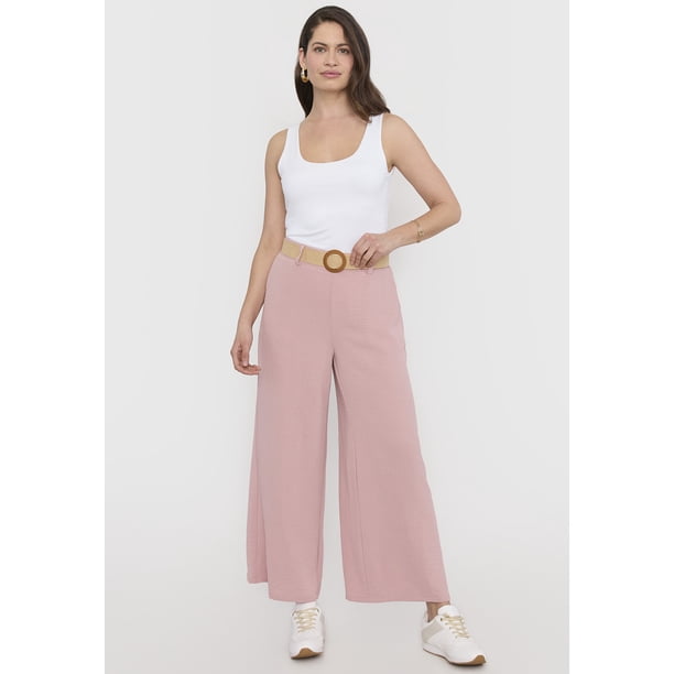 Pantalón Mujer Palazzo Cinturón Palo Rosa Corona