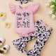 thumbnail image 1 of Get Your Little One Ready for Summer with this 3-Piece Cute Cow Graphic Print Set - Onesie, Flared Pants, and Headband, 1 of 5