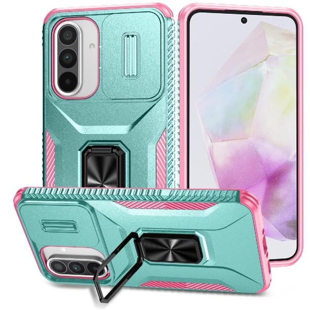 Funda Armada para Samsung Galaxy A36 con Tapa Deslizante y Soporte Magnético Giratorio Verde