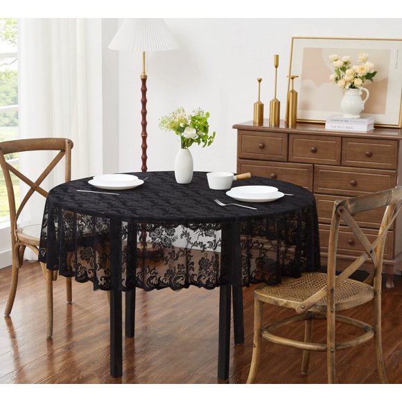 Mantel redondo vintage negro de LinenZone 305 cm