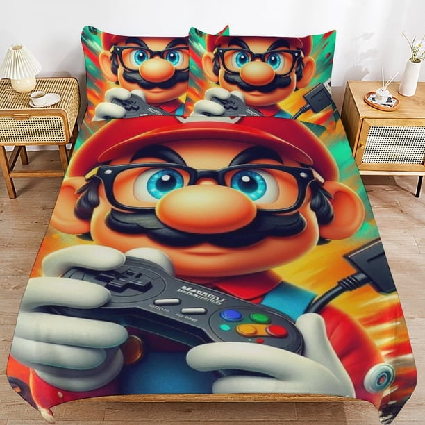 Super Mario 3-Piece Comforter Set for Bedroom Super Mario Bedding Set for Kids Adults Soft Microfiber Duvet Cover Set with Zipper Closure